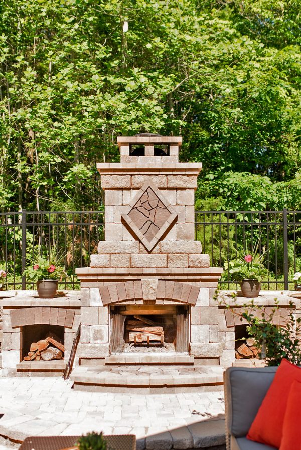 Outdoor Stone Fireplace with Wood Storage